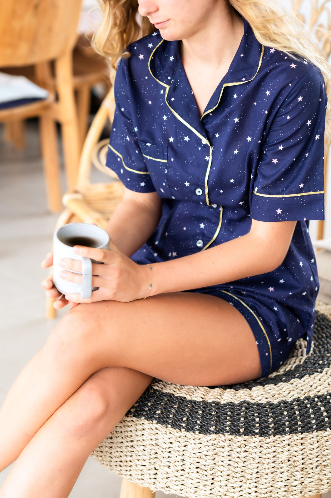 Navy & Gold Star Short Sleeve Shirt Set